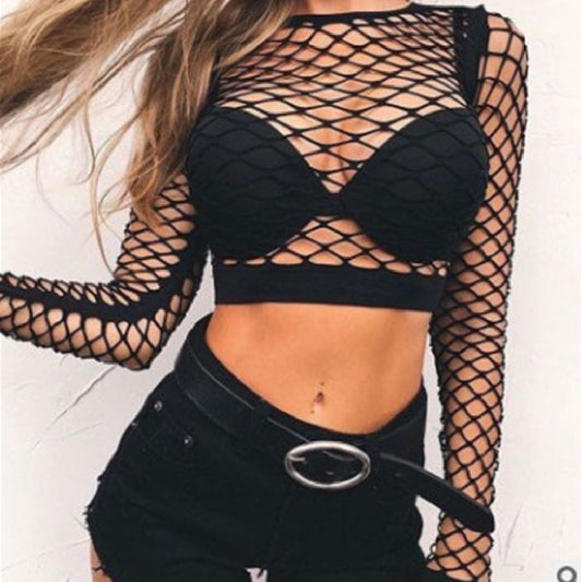 Long Sleeves Fishnet Crop