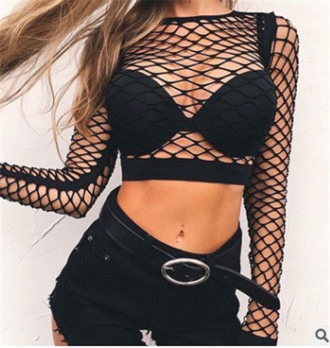 Long Sleeves Fishnet Crop