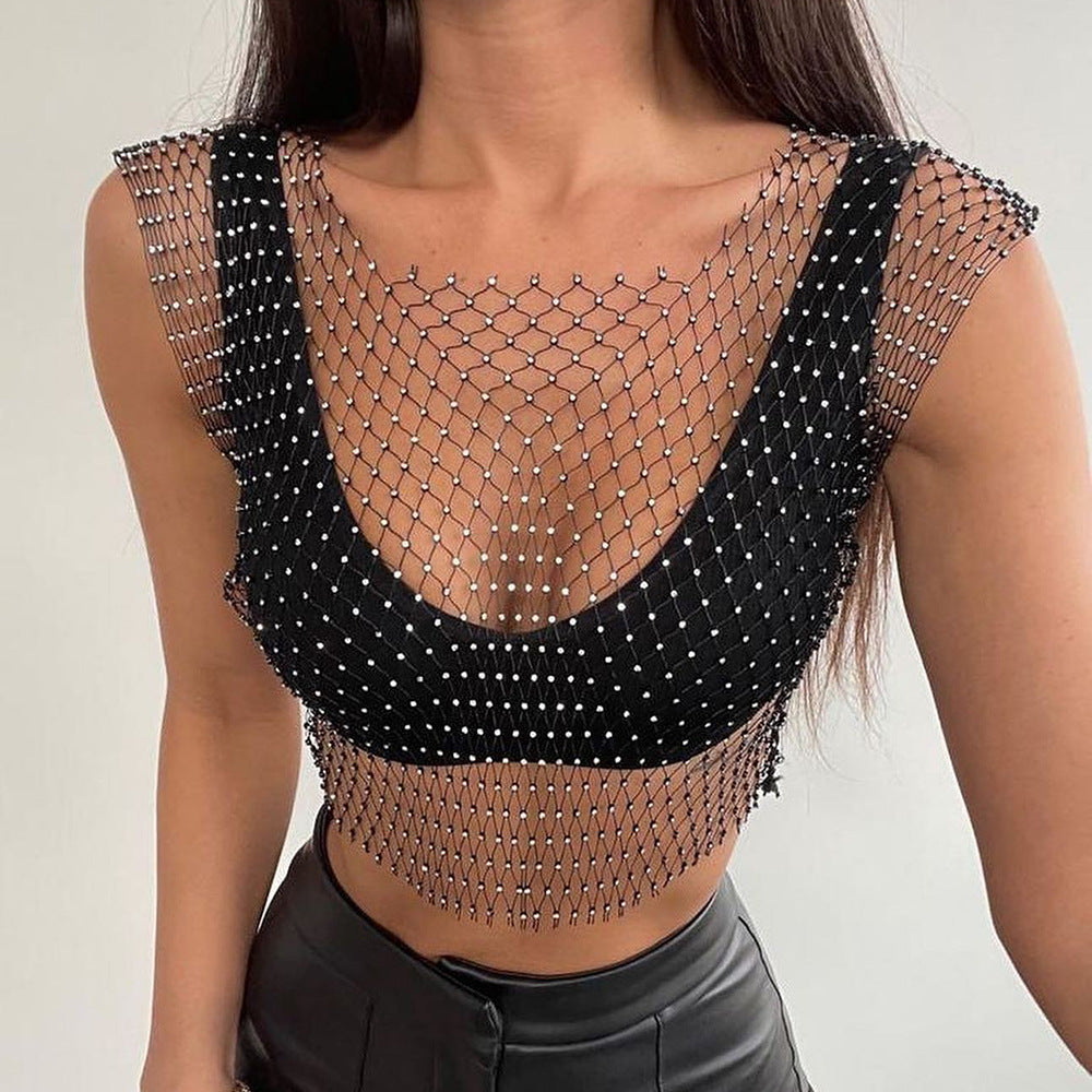 Rhinestone Fishnet Top