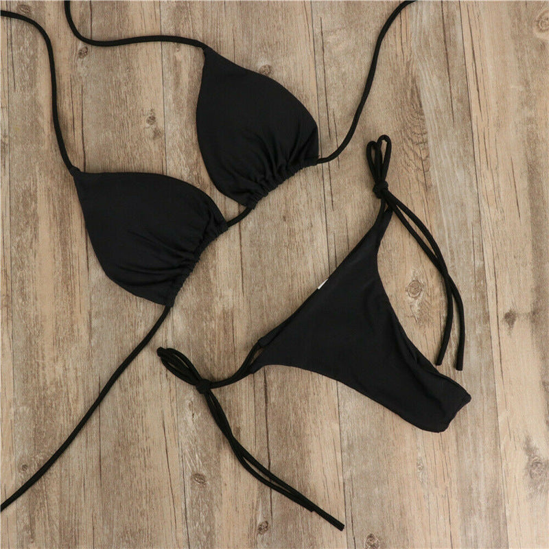 Halter Split Tie Thong Bikini