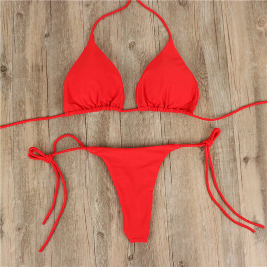 Halter Split Tie Thong Bikini