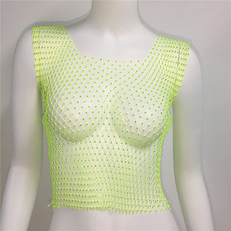 Rhinestone Fishnet Top