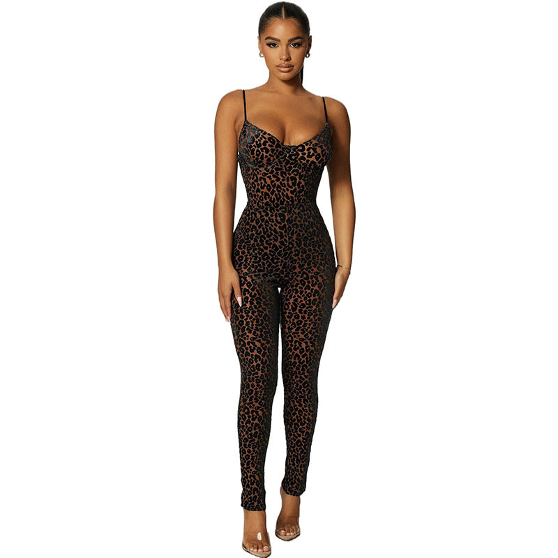 Leopard Mesh Slim Fit Jumpsuit