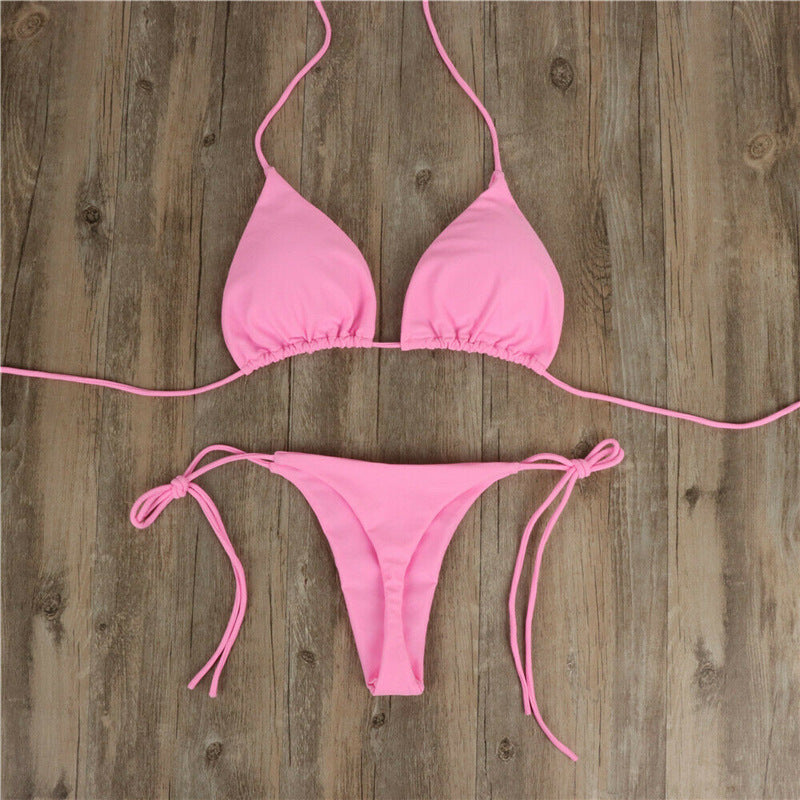 Halter Split Tie Thong Bikini