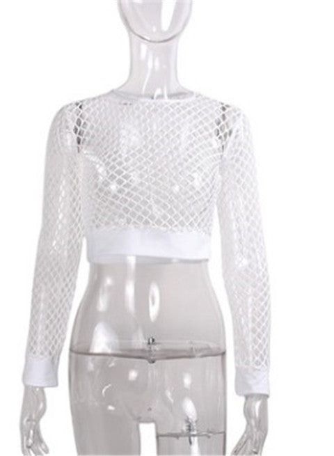 Long Sleeves Fishnet Crop