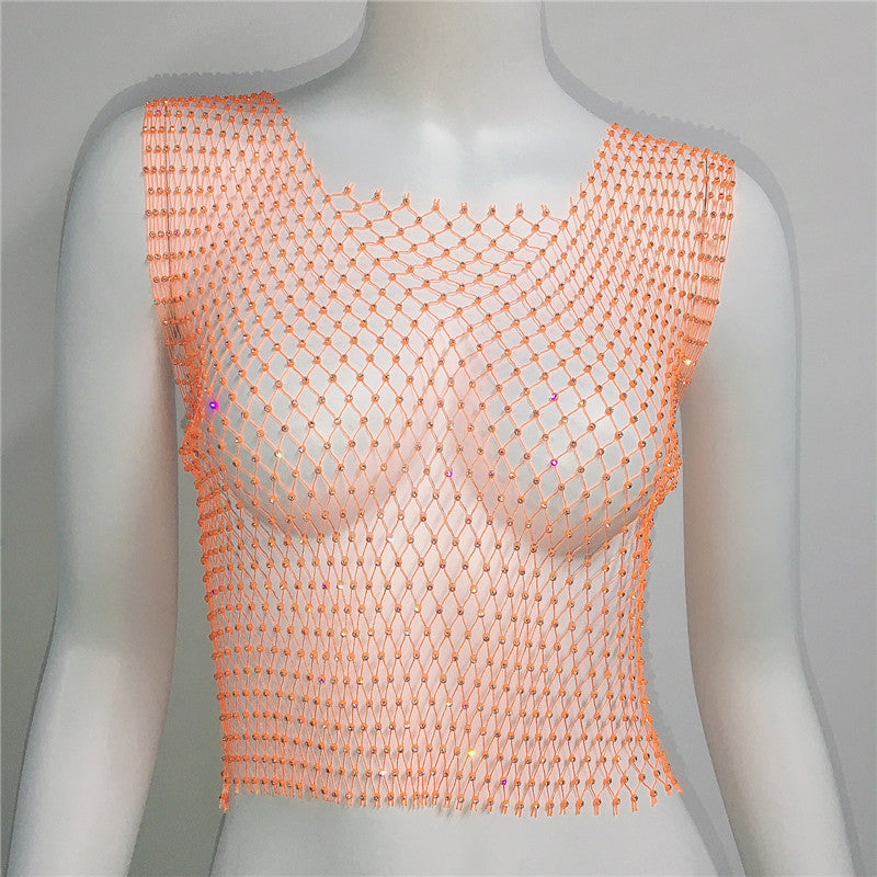 Rhinestone Fishnet Top