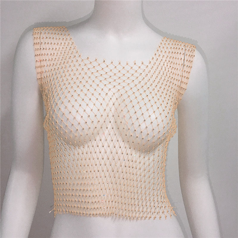 Rhinestone Fishnet Top