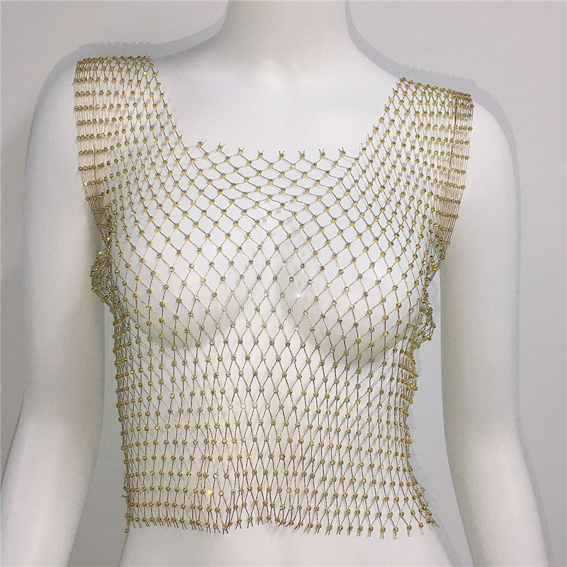 Rhinestone Fishnet Top