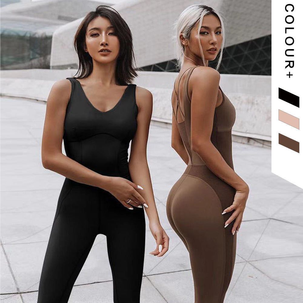 Breathable Sleeveless Crossed Back Yoga Suit